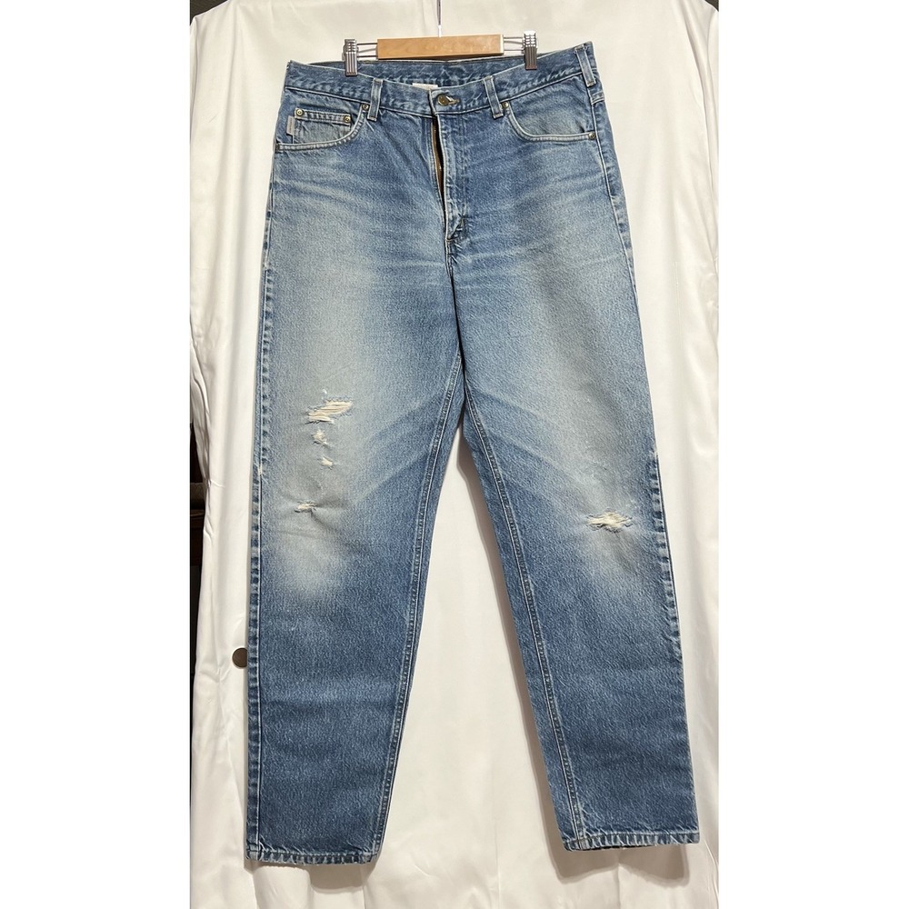VTG Y2K‎ Carhartt B17 DST Light Washed Blue Denim Work Jeans Size 36x34 - Picture 2 of 10
